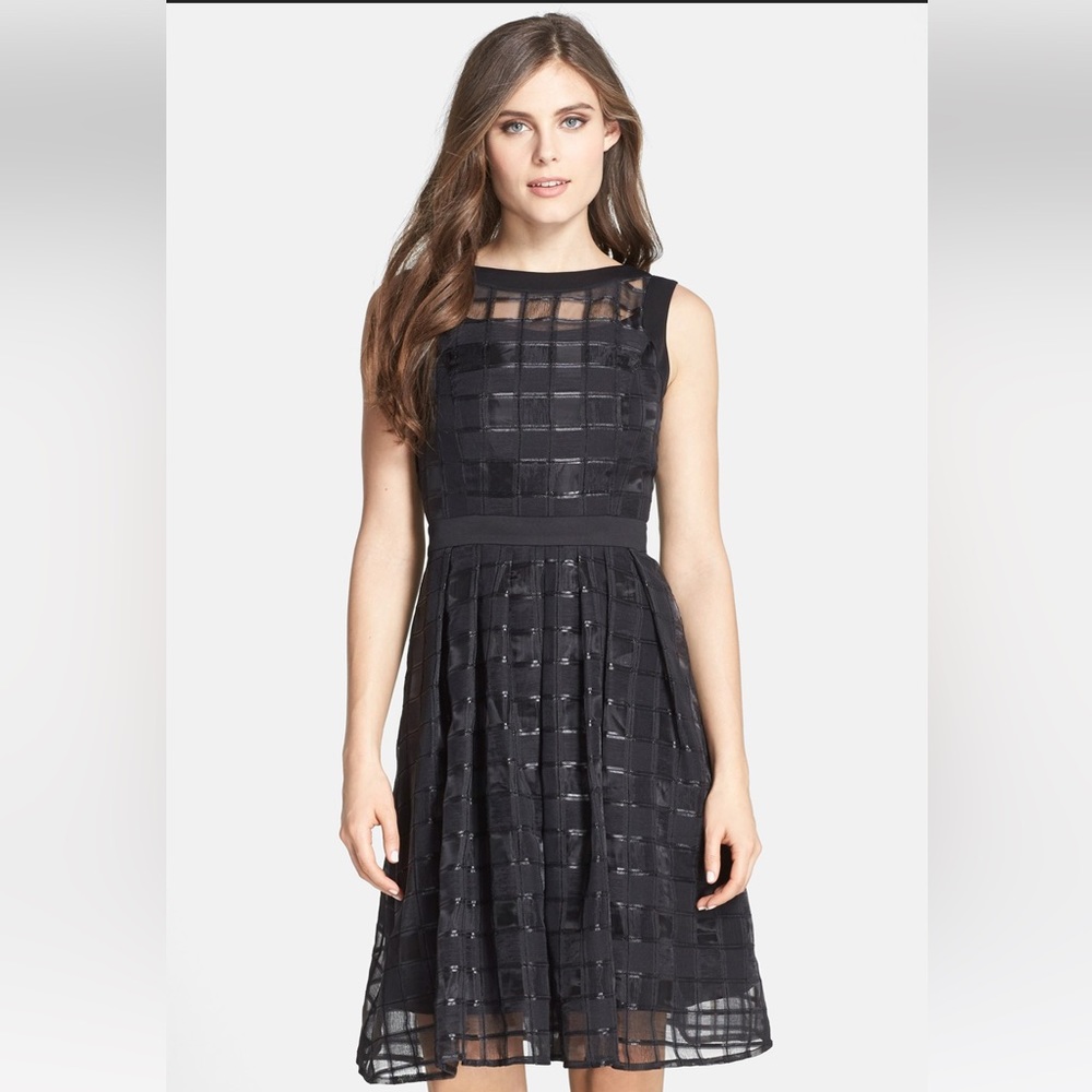 Ellen Tracy Windowpane Check Fit & Flare Dress